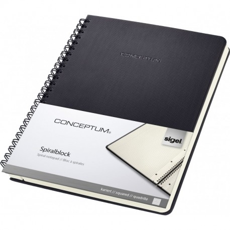 Sigel CO822 Cuaderno espiral, 17.4 x 21.4 cm, cuadriculado, Hardcover, negro, CONCEPTUM