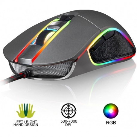 KLIM Aim Ratón Gaming Chroma RGB - Cable USB Personalizable de 500 a 7000 dpi Botones Programables - Diseñado para Todos los 