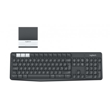 Logitech K375s Multi-Device - Teclado inalámbrico y Soporte para teléfono y Tablet, QWERTY español, Color Grafito