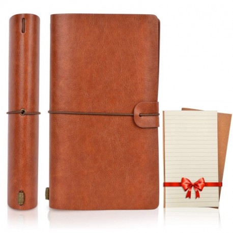 MagicHome Cuaderno Vintage, Agenda de Notas de Cuero, Leather Notebook Journal, Diario de Viaje Libreta, con 3+2 Folletos Sep