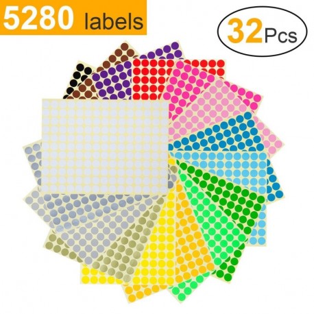 Witasm Pegatina Redonda, 5280 Piezas puntos de Diámetro 1cm con 16 Colores Etiquetas Adhesivas Circulares Removibles ［Total