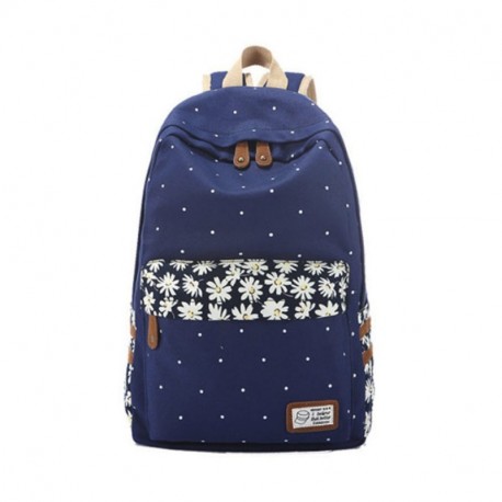 Mochila de Tela Evay Estilo Retro Polka Dot Daisy Bolsa de Escuela de Flores para Las niñas Adolescentes Ligero Impermeable M