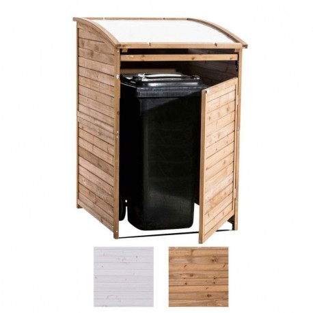 CLP Cobertizo para Contenedor de Basura de Madera 240 litros I 1 Contenedor, Tapa Plegable I Puerta con Cierre Madera Natural