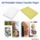 10 hojas de bricolaje A4 papel de transferencia de tatuajes temporales personalizada imprimibles para impresoras de inyección