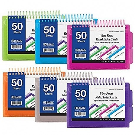 3 PK, tarjetas de índice 50 hojas cada vista poly de espiral 3 "x 5" rayas blanco índice tarjeta con 2-tab separador color