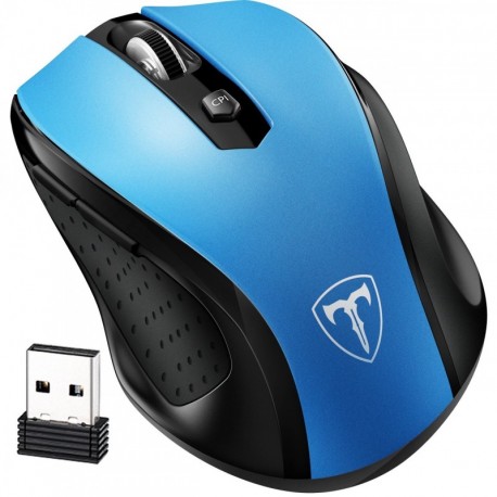 VicTsing Ratón Inalámbrico, Portátil 2.4G con Receptor Nano, 6 Botones, 2400DPI, 5 dpi Adjustables Azul 