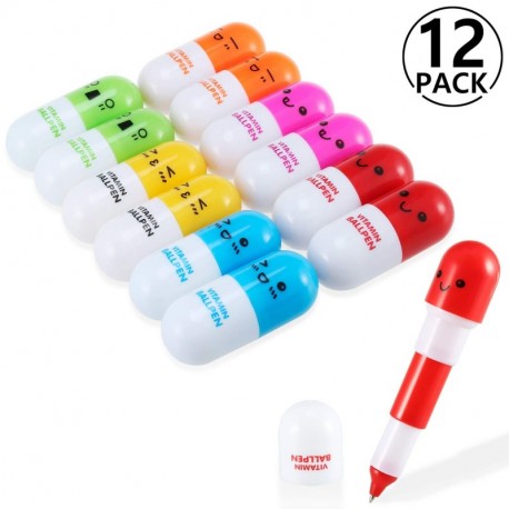 Yosemy [12 PCS] Diseño en forma de capsulas Creative Stationery Lovely pastillero de expresión telescópica bolígrafo Bolígraf