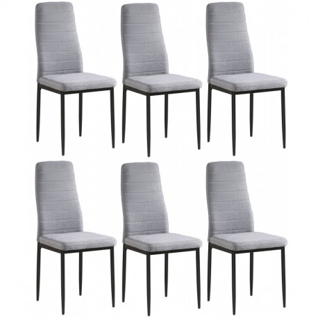 Juego de 6 sillas Yuri, tapizadas con tela gris, patas color negro, 97 x 40 x 40 cm