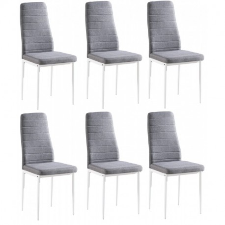 Juego de 6 sillas Yuri, tapizadas con tela gris, patas color blanco, 97 x 40 x 40 cm