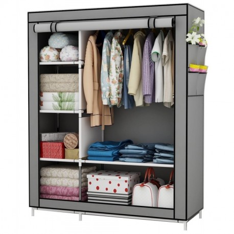 UDEAR Armario de Ropa de Tela Closet Organizador Ropero Plegable Guardarropa Gris