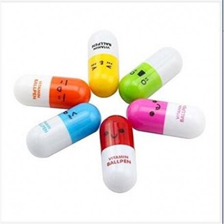 Mini retráctil vitamina píldora cápsula de pluma con seis, diseño de emoticonos novedad bolígrafos de punta de bola Favor reg