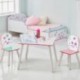Hello Home Conjunto Infantil de Mesa y Sillas de Flores y Pájaros, Madera, Blanco, 63x63x52.5 cm