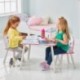 Hello Home Conjunto Infantil de Mesa y Sillas de Flores y Pájaros, Madera, Blanco, 63x63x52.5 cm