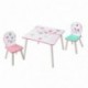 Hello Home Conjunto Infantil de Mesa y Sillas de Flores y Pájaros, Madera, Blanco, 63x63x52.5 cm