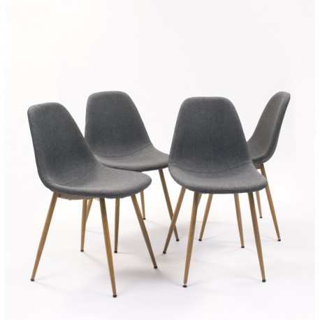 Pack de 4 sillas de comedor CAIRO tapizada en tela ,con patas de metal símil madera