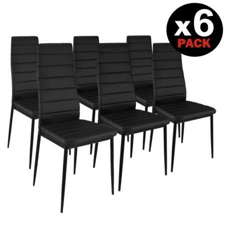 HomeSouth - Pack Seis sillas tapizadas símil Piel, Silla Color Negro Patas metalicas Negras.