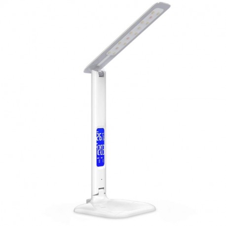 kwmobile Lámpara de mesa LED con pantalla LCD - Lámpara de escritorio con carga USB - Calendario indicador temperatura y fech