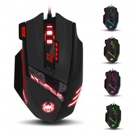 Zelotes T90 Ratón Gaming 1000 a 9200 dpi, 8 Botones y 6 dpi Ajustables, 6 LED Colores Cambiantes, Ajuste de Peso para Windows