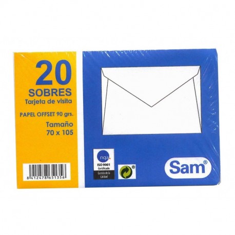 SAM 665135 - Pack de 20 sobres para tarjetas visita, 70 x 105 mm