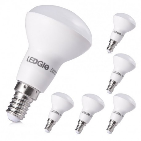 LEDGLE Bombillas LED R50 E14, Incandescente Equivalente a 50w Blanco frío 6500k, 6W, Blanco cálido 3000K, 500lm, AC 200-240V,