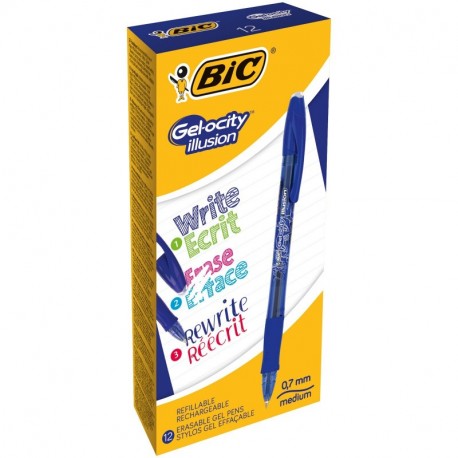 BIC Gelocity Illusion - Caja de 12 bolígrafos gel borrable color, azul