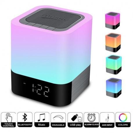 Altavoz Bluetooth Control Toque Lámpara de Noche con Wireless, Luz Nocturna LLuminación Infantil Portátil LED Inteligente Toc