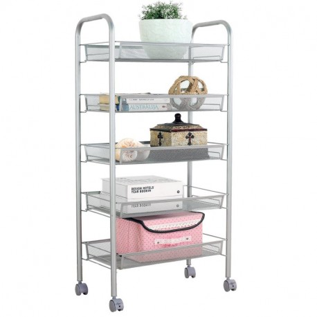 5-Shelf D25.8cm W44.5cm H103cm Armazón de almacenamiento en rack Estantería Trolley Gabinete Isla de cocina con ruedas de rue