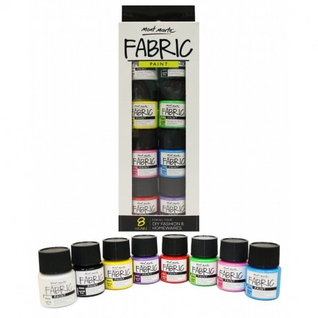 Pintura para Tela y Ropa Calidad Profesional Mont Marte Permanente y Resistentes al Agua - Set 8 Colores x 20 ml - Pintura Te