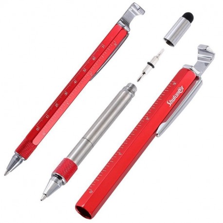 Shulaner 7 en 1 Tech Herramienta Bolígrafo con regla, abrebotellas, teléfono soporte, bolígrafo, lápiz capacitivo y 2 Tornill