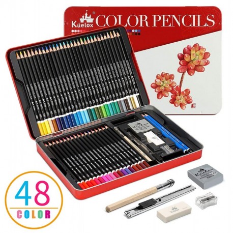 Lapices de Colores Kasimir 48 lapiz colores profesional por color en caja con Lapices extensor sacapuntas y borrador para art