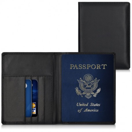 kwmobile Funda con bloqueo RFID para pasaporte y DNI estuche de cuero sintético para tarjetas de crédito - cubierta con tarje