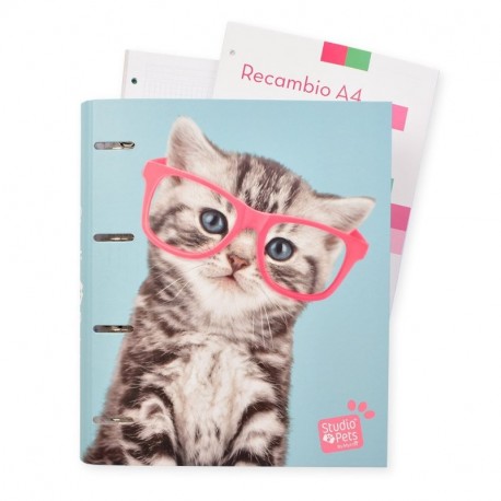 Grupo Erik Editores Studio Pets - Carpeblock con 4 anillas con diseño gato, 32 x 27.5 cm