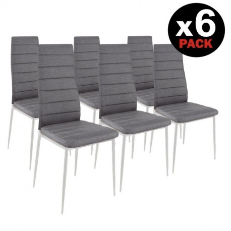 HomeSouth - Pack Seis sillas tapizadas Tela Gris, Silla Color Gris Patas metálicas Blancas
