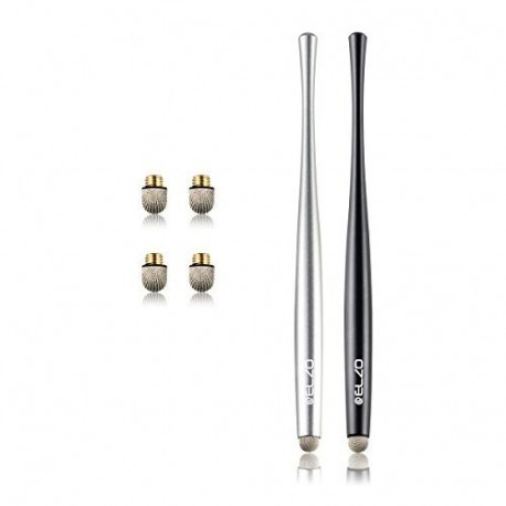 ELZO - 2 Unidad Bolígrafo Digital Lápiz Digital, Aluminio Stylus Pen Cintura Delgada para Pantallas Táctiles, Color Negro/Pla