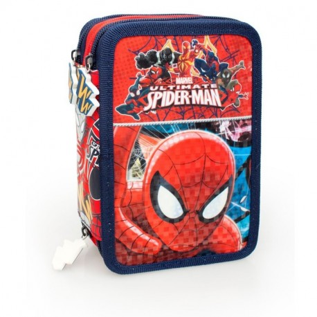 Marvel Spiderman 40224 Estuche 3 bisagras, plumier Triple, 44 Piezas