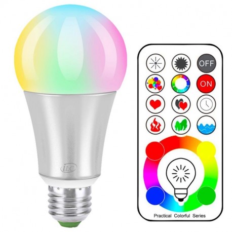 iLC Bombillas Colores RGBW LED Bombilla Cambio de Color Edison - RGB 120 de colores Regulable - 10 vatios E27- Control remoto