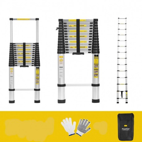 Finether 5M Escalera Telescópica de Aluminio, Escalera Extensible, Escalera Multipropósito Portátil con Guantes de Trabajo y 