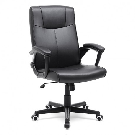 SONGMICS Silla de Oficina, PU Resistente, Silla giratoria Ajustable en Altura, Diseño ergonómico, Negro, OBG32B