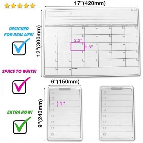 Abimars Pizarra menú magnética frigorífico Calendario planificador - Semanal Tablero & Mensajes y Recordatorios para Nevera d