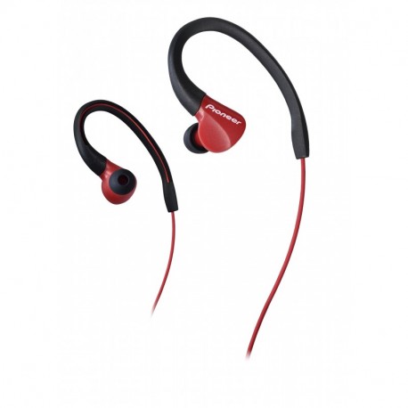 Pioneer SE-E3-R - Auriculares Deportivo Resistente al Agua IPX-2, Clips Ajustables Color Rojo