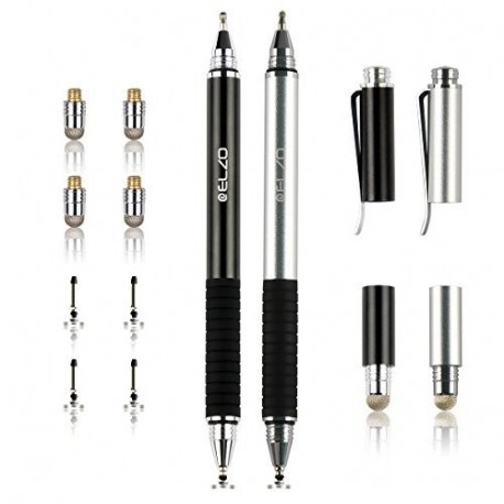 ELZO 2PCS Bolígrafos Digitales 3-en-1 Stylus Pen con Bolígrafo y 4 Discos Reemplazables Consejos de 2 Consejos de Fibra de Re