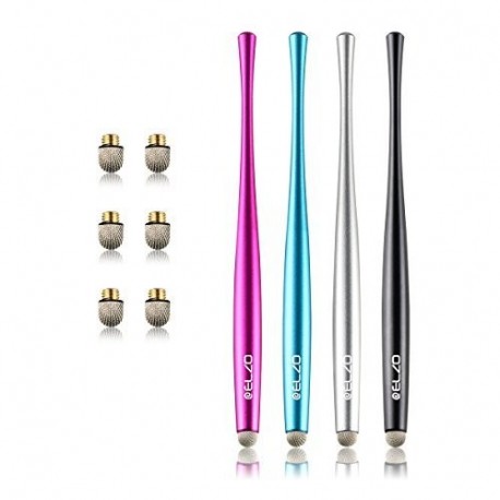 ELZO - 4 Unidad Bolígrafo Digital Lápiz Digital, Aluminio Stylus Pen Cintura Delgada para Pantallas Táctiles, Color Negro, Pl