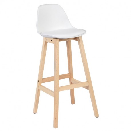 Woltu BH44ws-1 1 x Taburete de Bar Barra de plástico Silla de Cuero con Respaldo Silla de diseño Cocina Silla Blanco