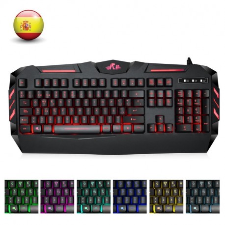 Rii RK900 Teclado Multimedia Gaming con Feel mecánico, 7 Colores retroiluminado. Layout Español 