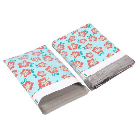 Pack de 100 sobres de Poly – Hibiscus diseño de flores – envío de sobres bolsas para envío – Poly Mailer sobres, 10 x 13 cm, 