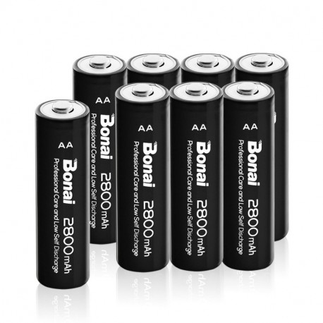 BONAI Pilas AA Recargables Alta Capacidad 2800mAh Ni-MH 1200 Ciclo 8 Piezas 