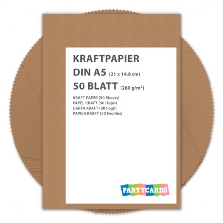 50 hojas de papel de estraza cartón kraft DIN A5 280 gr/m2 Natural en alta calidad, ideal para manualidades y DIY marrón gita
