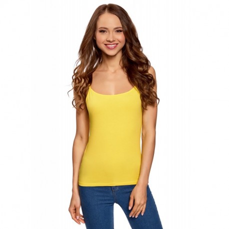 oodji Ultra Mujer Camiseta de Punto con Tirantes Finos Sin Etiqueta, Amarillo, ES 40 / M