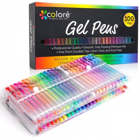 Set de Bolígrafos de Gel Colore de 100 Marcadores para Dibujar sobre Libros para Colorear – Consigue colores ÚNICOS en un Set