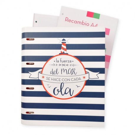 Grupo Erik Editores Amelie - Carpeblock con 4 anillas con diseño marinero, 32 x 27.5 cm
